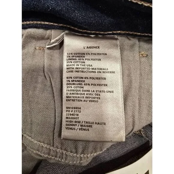 L'Agence Womens Margot High Rise Skinny Jeans Venus Blue Denim Cropped Size 29